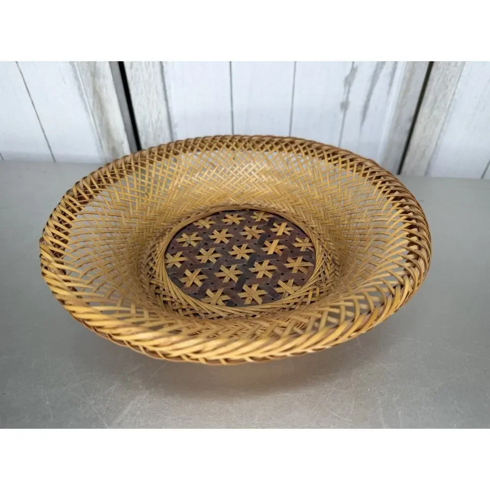 Vintage Rattan Round Decorative Boho Basket Wicker Woven Floral